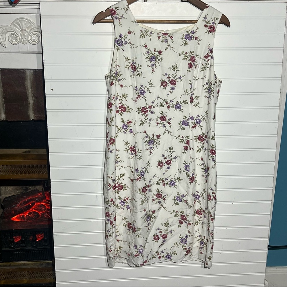 Vintage Y2K Randi May White/Purple Floral Mini Sheath Dress Size 10